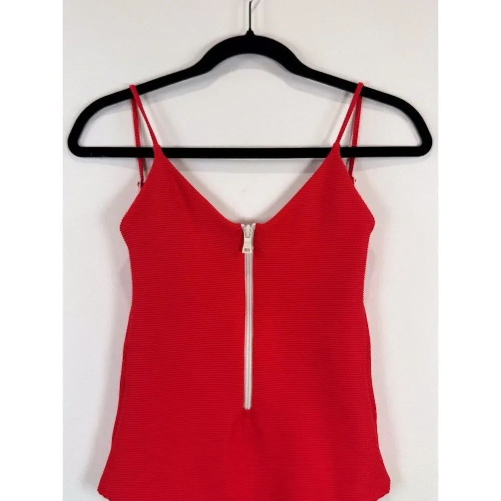 Onia Womens Swimsuit Red One Piece Ribbed Zip Up V Neck Low Scoop Back Small